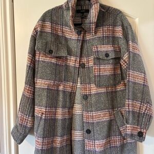 Forever 21 Gray and Pink Plaid Shirt Jacket